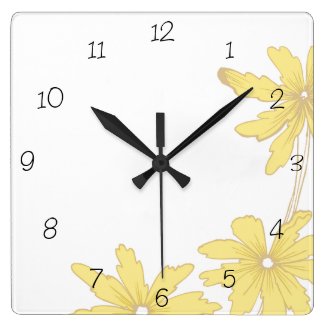 Yellow Daisies on White Square Wall Clock