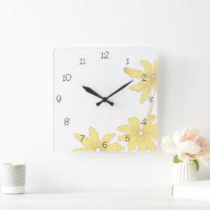 Yellow Daisies on White Square Wall Clock