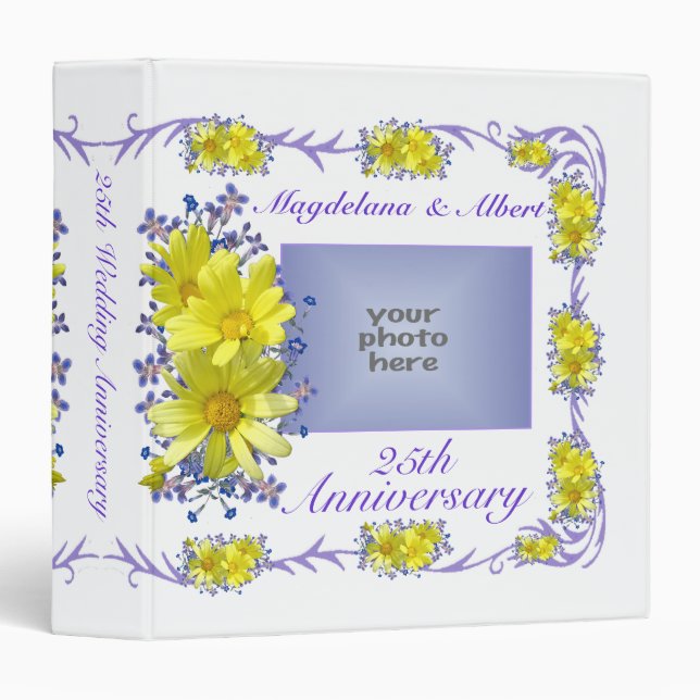 Yellow Daisies Wedding Anniversary Photo Album 3 Ring Binder (Front/Spine)
