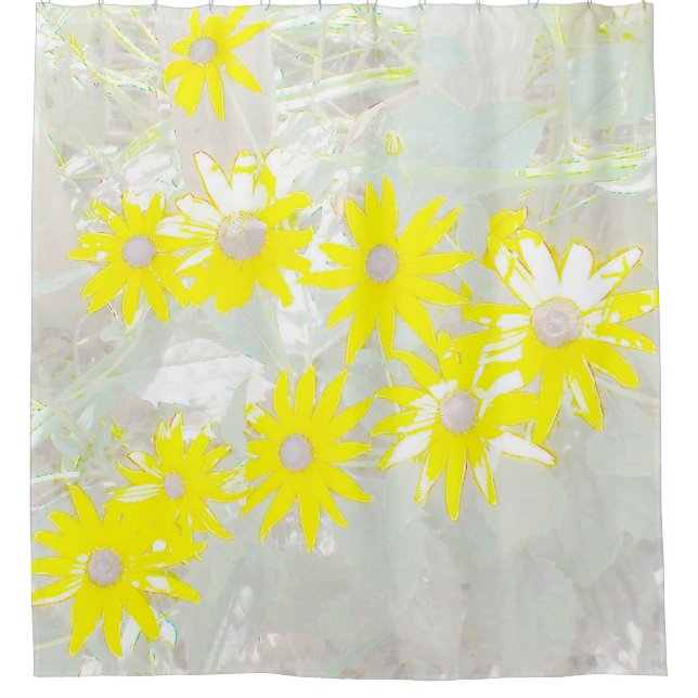 Yellow Daisies Yellow and Gray Shower Curtain (Front)