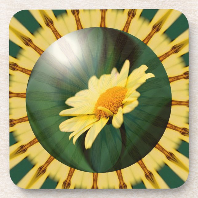 Yellow Daisy Abstract Floral Art Coaster Set (Front)