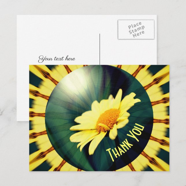 Yellow Daisy Abstract Floral Thank You Postcard (Front/Back)