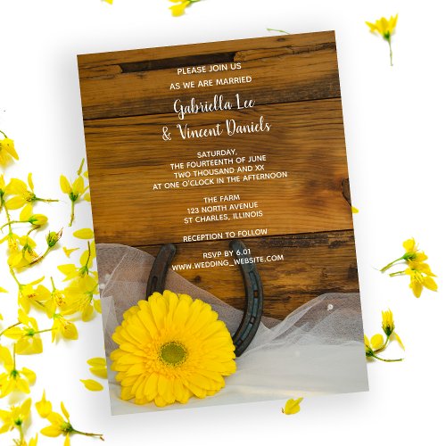 Yellow Daisy and Horseshoe Country Western Wedding Invitation