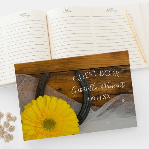 Yellow Daisy and Horseshoe Western Wedding Guest Book