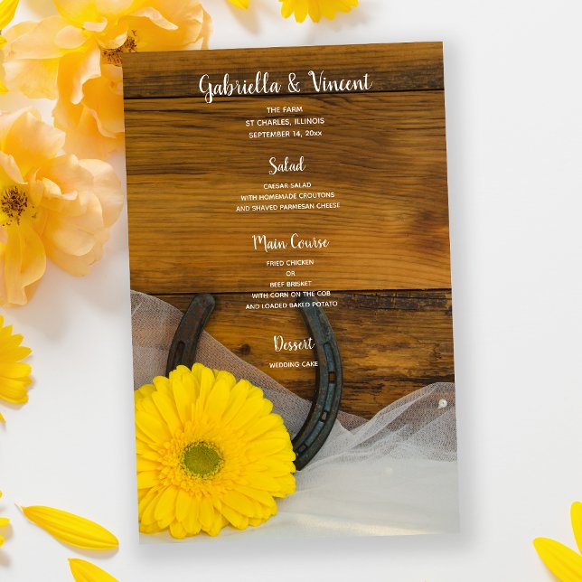 Yellow Daisy and Horseshoe Western Wedding Menu (Creator Uploaded)