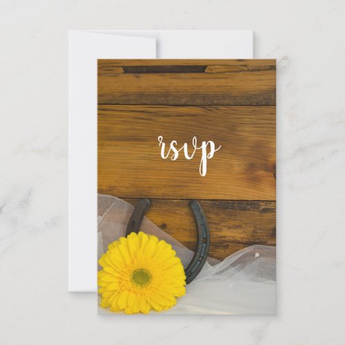 Yellow Daisy and Horseshoe Western Wedding RSVP