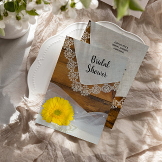 Yellow Daisy and Lace Country Barn Bridal Shower Invitation