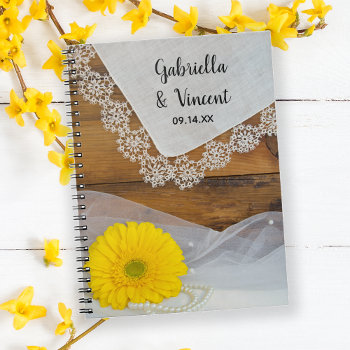 Yellow Daisy And Lace Country Barn Wedding Notebook by loraseverson at Zazzle
