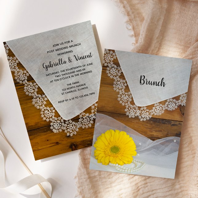 Yellow Daisy and Lace Country Post Wedding Brunch Invitation (Creator Uploaded)