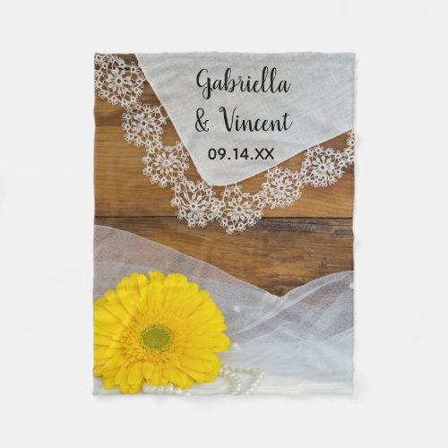 Yellow Daisy and Lace Country Wedding Fleece Blanket