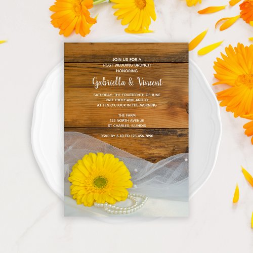 Yellow Daisy and Pearl Country Post Wedding Brunch Invitation