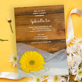 Yellow Daisy and Pearls Country Barn Bridal Shower Invitation