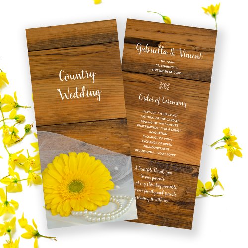 Yellow Daisy and Pearls Country Wedding Program