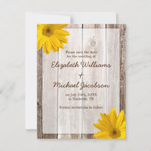 Yellow Daisy Barn Wood Save the Date Announcement