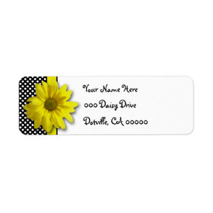 Yellow Daisy Black and White Polka Dots Label