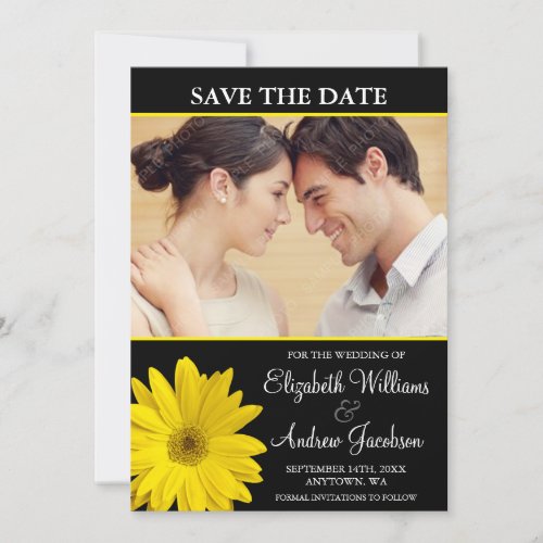 Yellow Daisy Black Photo Save the Date