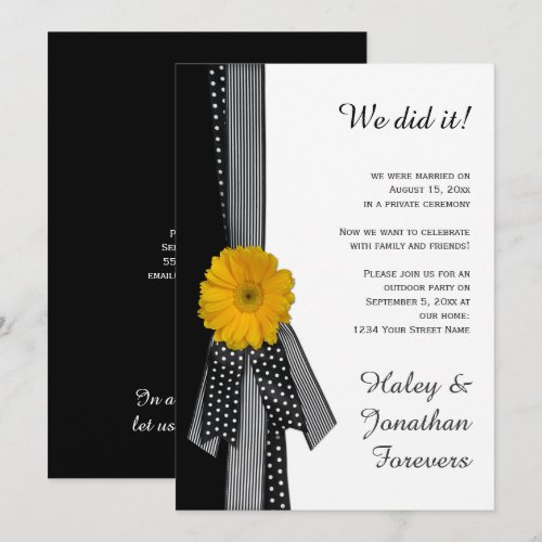 Yellow Daisy Black White Reception Only Announcements