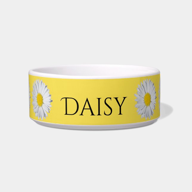 Yellow Daisy Blooms Personalized Pet Dish (Front)