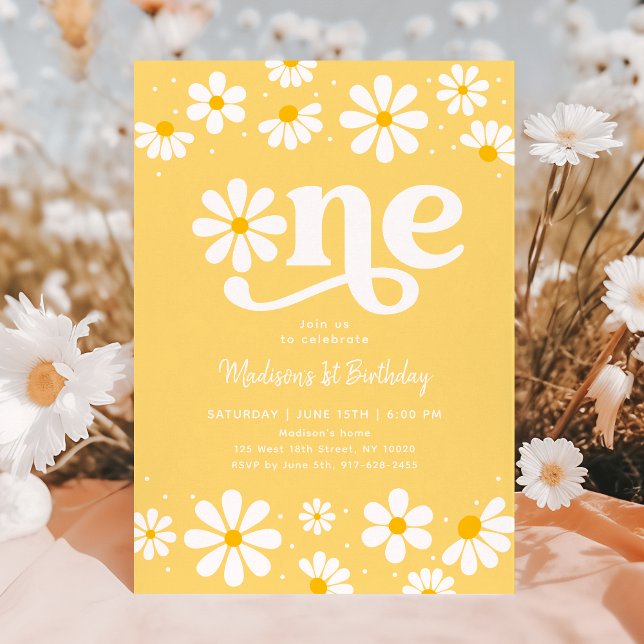 Yellow Daisy Boho First Birthday Invitation (Creator Uploaded)