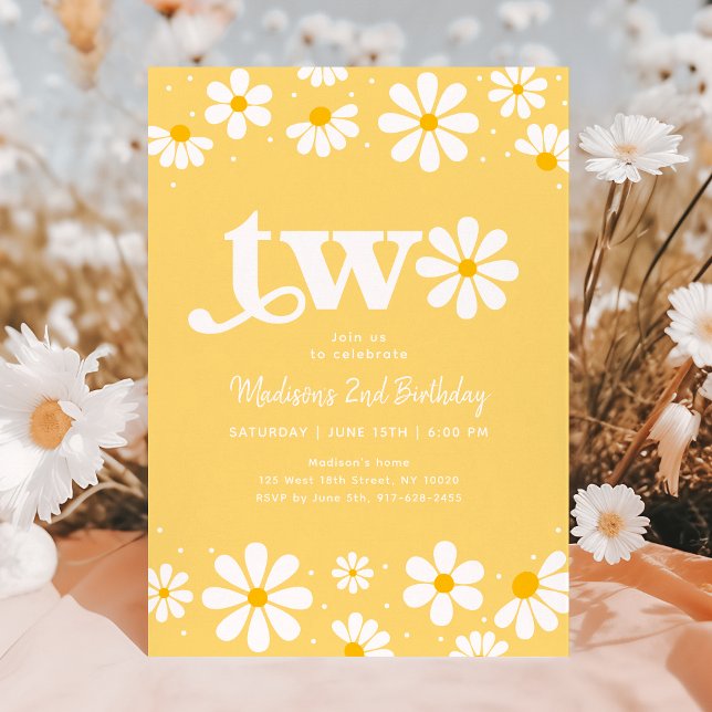 Yellow Daisy Boho Second Birthday Invitation (Creator Uploaded)