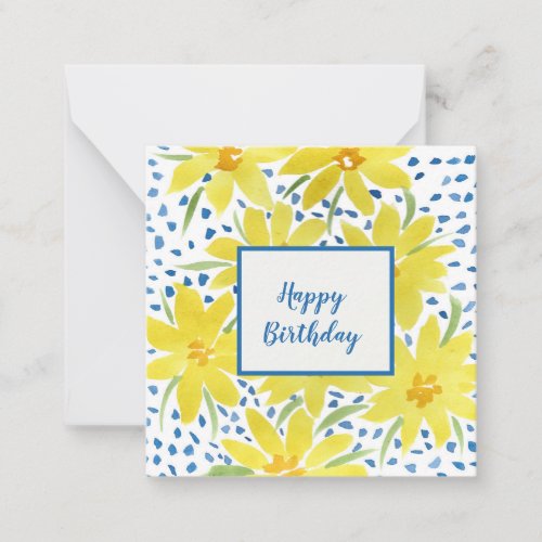 Yellow Daisy Bouquet Blue Dots Birthday Note 