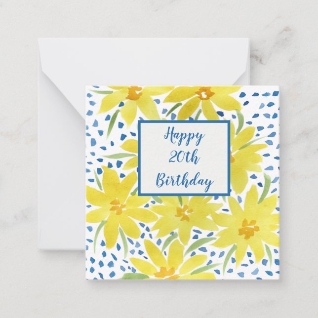 Yellow Daisy Bouquet Blue Dots Custom Birthday Not Note Card (Front)