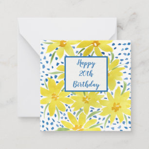 Yellow Daisy Bouquet Blue Dots Custom Birthday Not Note Card