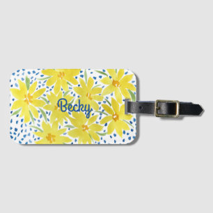 Yellow Daisy Bouquet with Blue Dots Luggage Tag