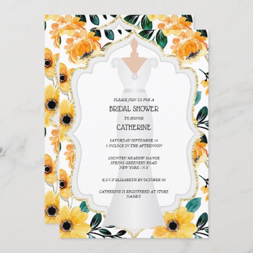 Yellow daisy bride wedding dress floral flower  invitation