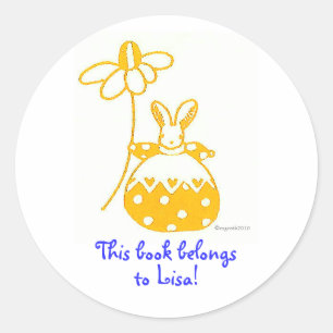 yellow daisy bunny bookplate