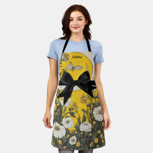 Yellow Daisy Butterfly Meadow Black Bow Apron
