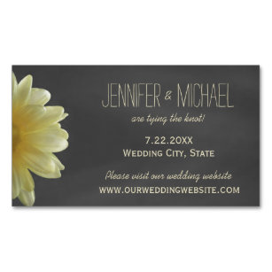 Yellow Daisy Chalkboard Rustic Save The Date Magnetic Business Card