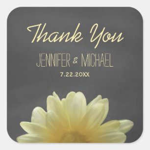 Yellow Daisy Chalkboard Rustic Wedding Thank You Square Sticker