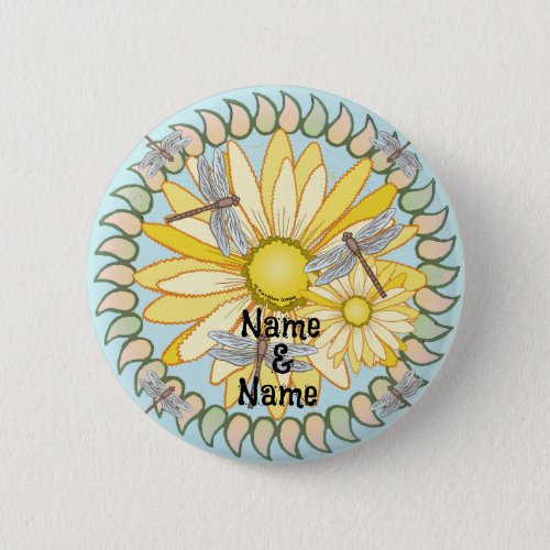 Yellow Daisy custom name pin button