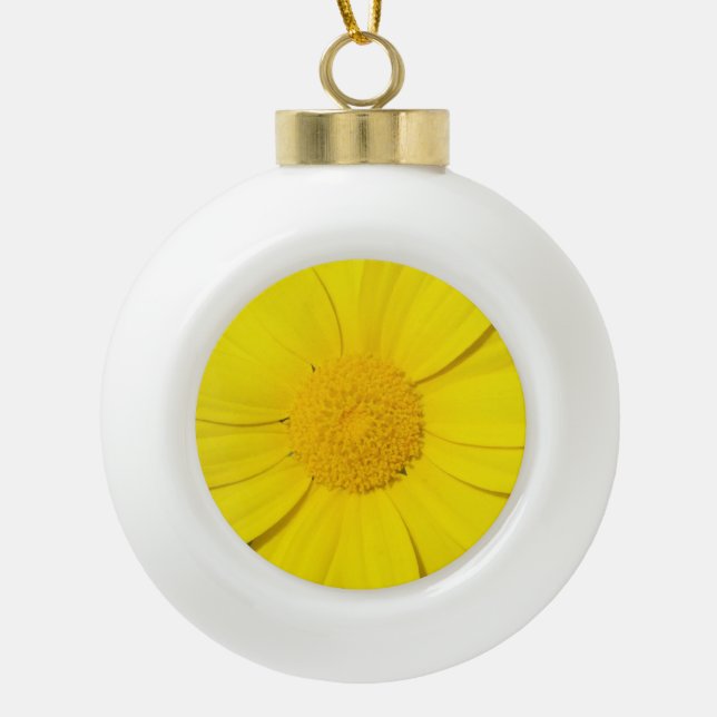 Yellow Daisy custom ornaaments Ceramic Ball Christmas Ornament (Front)