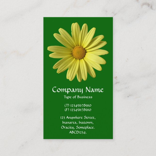 Yellow Daisy - Deep Grass Green Business Card (Front)