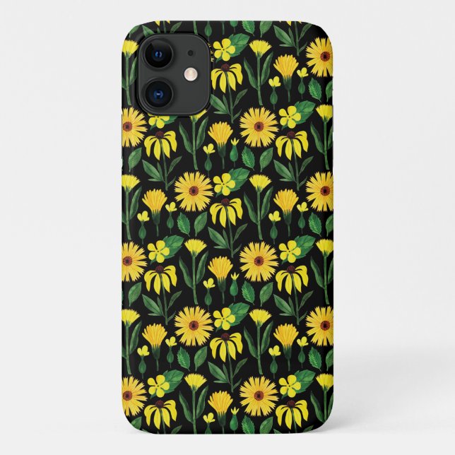 yellow daisy design on black Case-Mate iPhone case (Back)