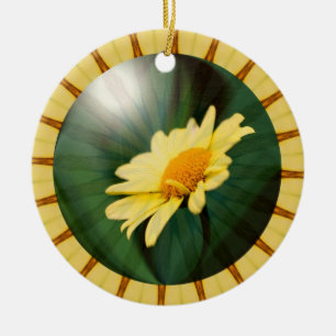 Yellow Daisy Floral Abstract Art Ceramic Ornament