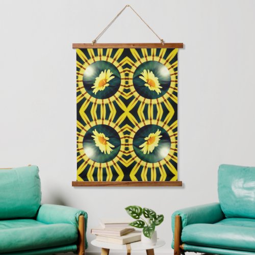 Yellow Daisy Floral Abstract Art  Hanging Tapestry