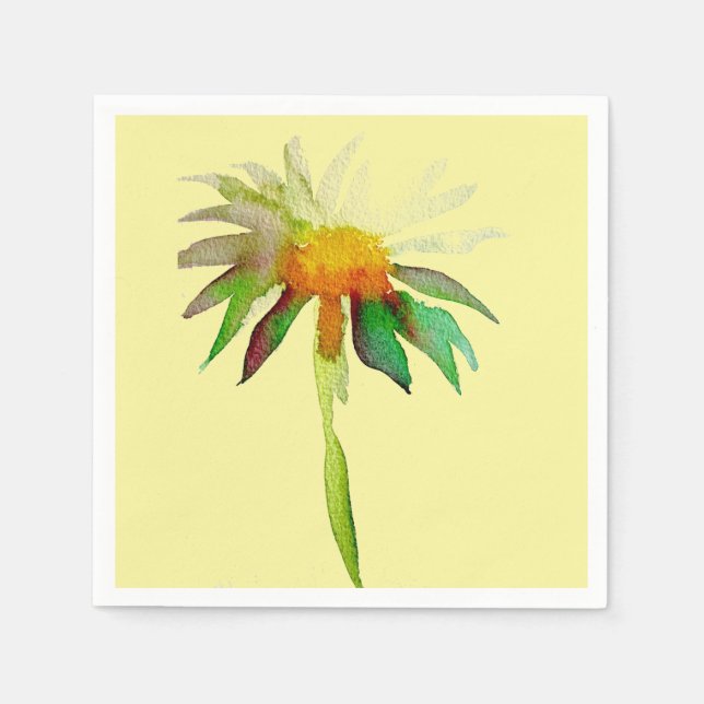 Yellow daisy floral art homeware napkins (Front)