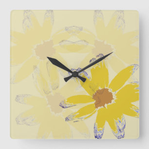 Yellow Daisy Floral Art Square Wall Clock