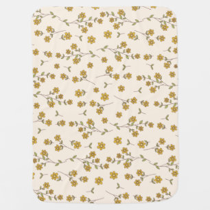 Yellow Daisy Floral Botanical Pattern on Cream Baby Blanket