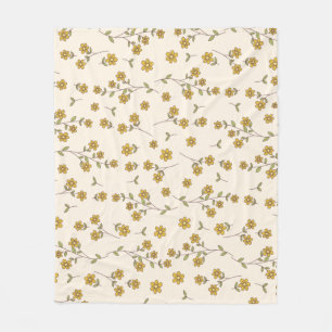 Yellow Daisy Floral Botanical Pattern on Cream Fleece Blanket