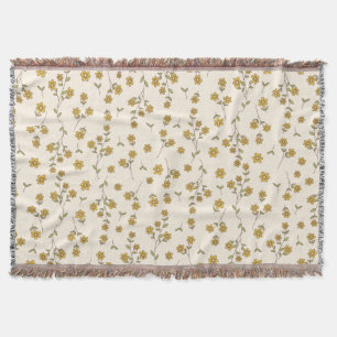 Yellow Daisy Floral Botanical Pattern on Cream Throw Blanket