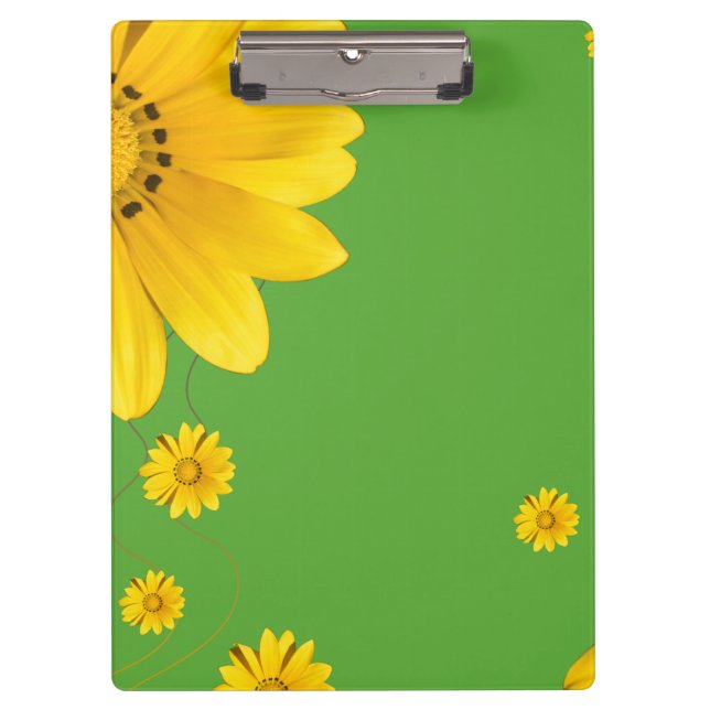  Yellow Daisy Floral Design on Green backround Clipboard (Front)