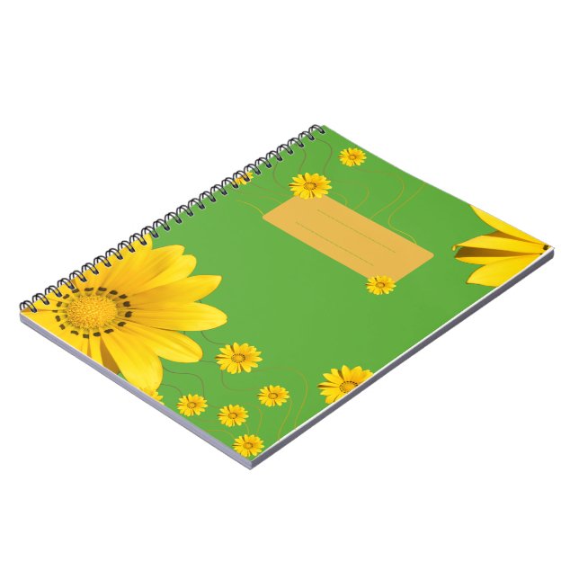  Yellow Daisy Floral Design on Green backround Notebook (Left Side)