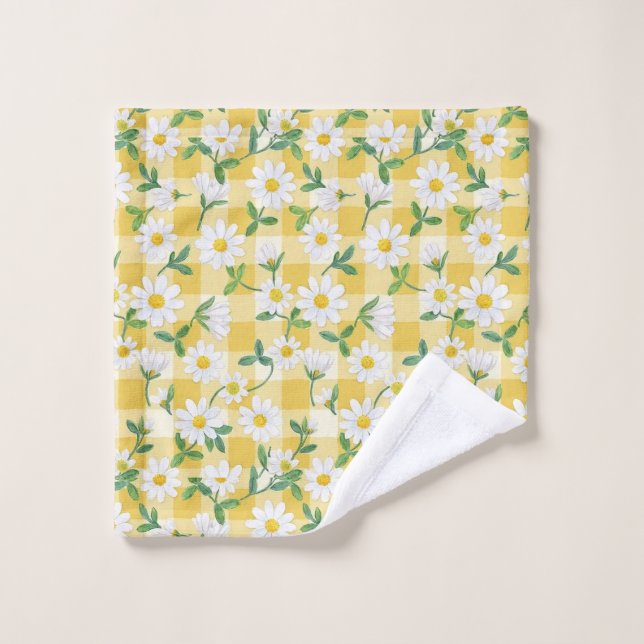 Yellow Daisy Floral Gingham Towel Set (Wash Cloth)