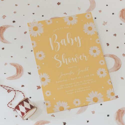 Yellow Daisy Floral Girl Baby Shower Invitation