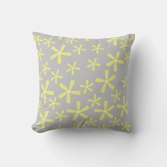 Yellow Daisy Floral Gray Background Pattern Throw Pillow (Front)