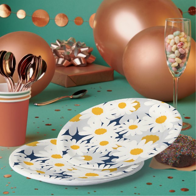 Yellow Daisy Floral Pattern Garden Party Napkins Paper Plates (Multi)